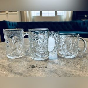 Vintage 3 Set of McDonalds Glass Mugs Batman, Robin & Joker Riddler